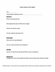 Family Reflection Sheet | Children's Program LEARN